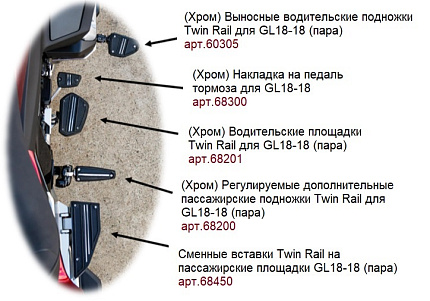 (Хром) Выносные водительские подножки Twin Rail для GL1800 от 2018г (пара)